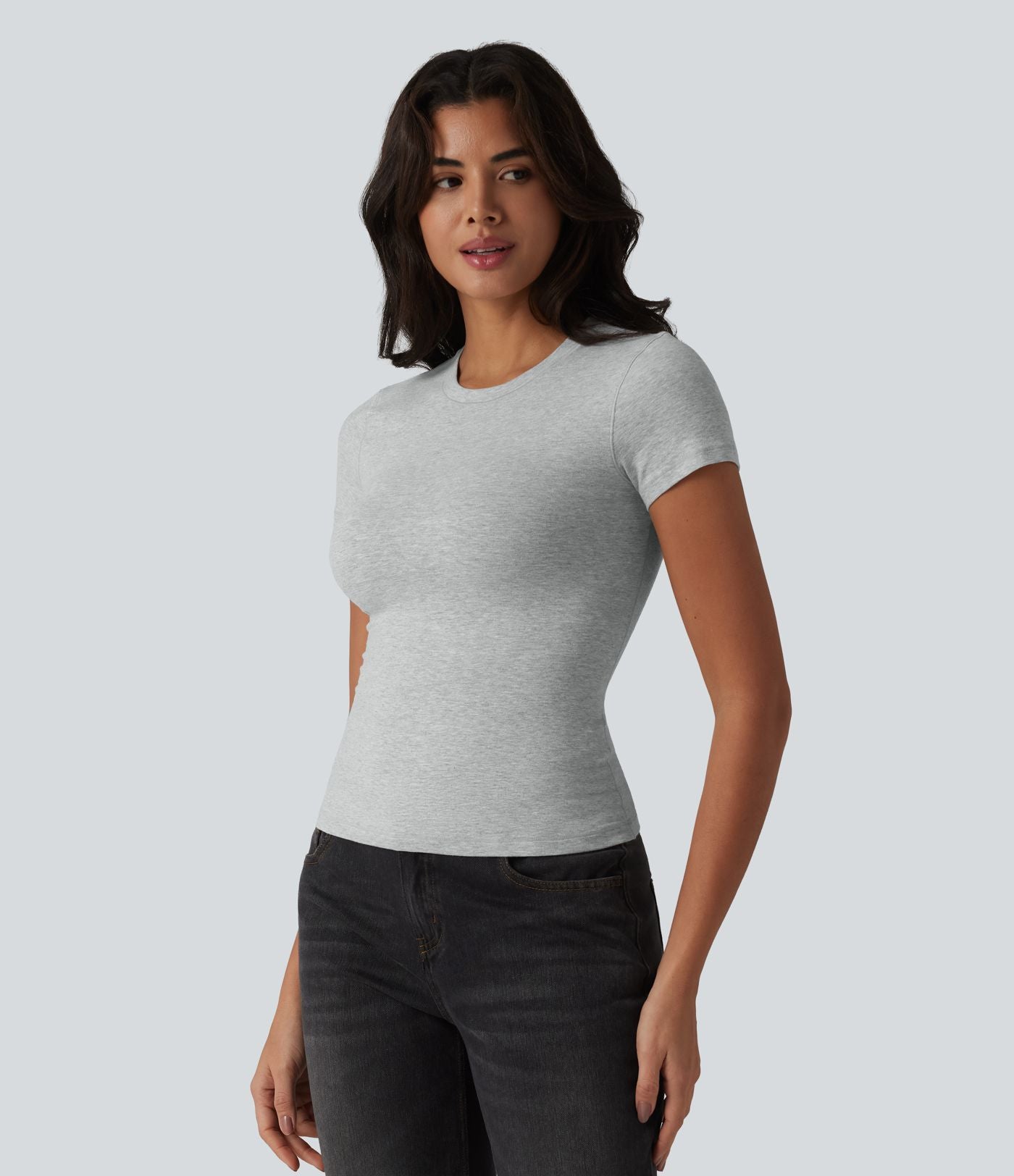 T-shirt Halara décontracté en jersey de coton, manches courtes, col rond