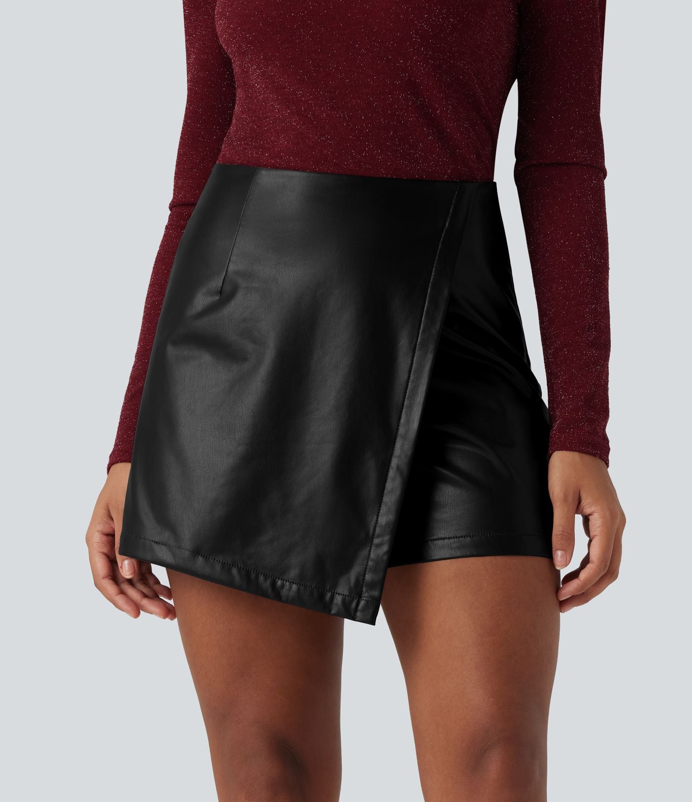 Jupe-short de décontractée courte tissu enduit taille haute