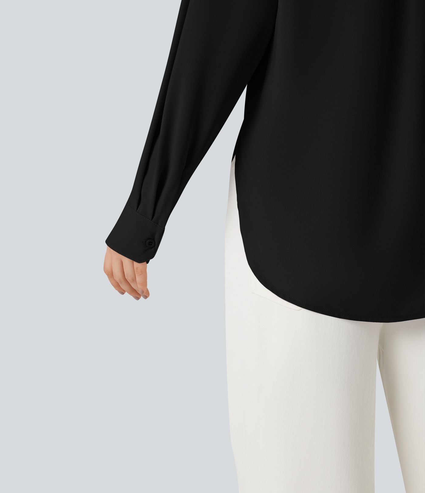 Chemise ourlet arrondi manches longues avec poche