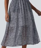 Robe nuisette midi casual fluide en mousseline à imprimé floral, fronces et bretelles réglables avec poches