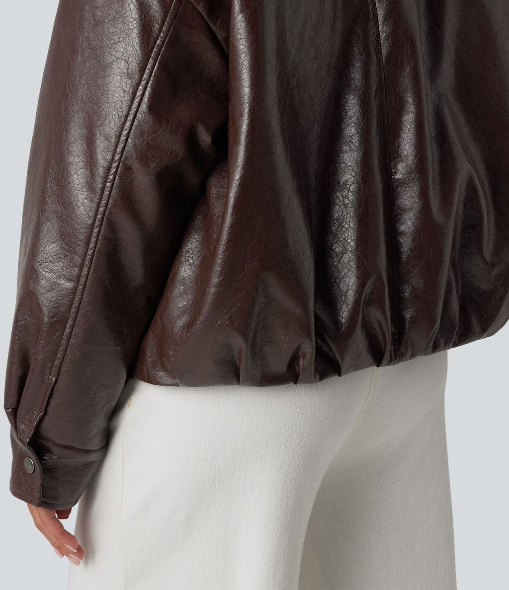 Veste casual en simili cuir à col en fausse fourrure et fermeture éclair avec poches