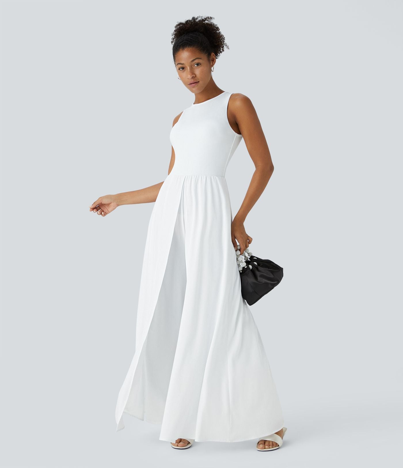 Combinaison Breezeful™ à séchage rapide pour demoiselles d'honneur et invitées de mariage, sans manches, avec fermeture éclair, poches latérales et détails contrastés