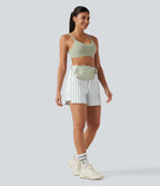 Short de tennis à rayures, taille haute, fente, 10 cm, à poches