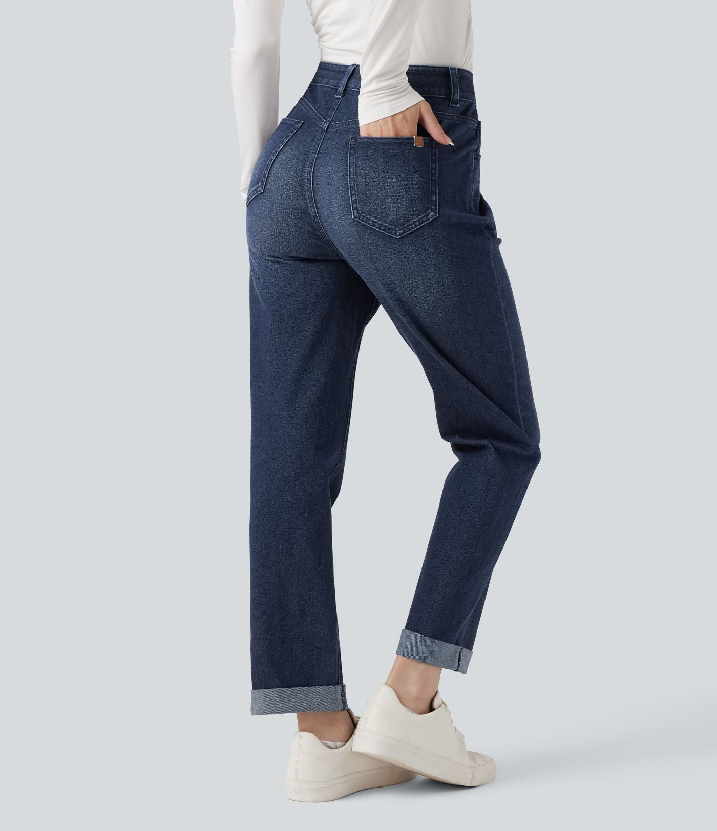 Jean décontracté Halara Flex™ ajusté taille haute ourlet retroussé avec poches