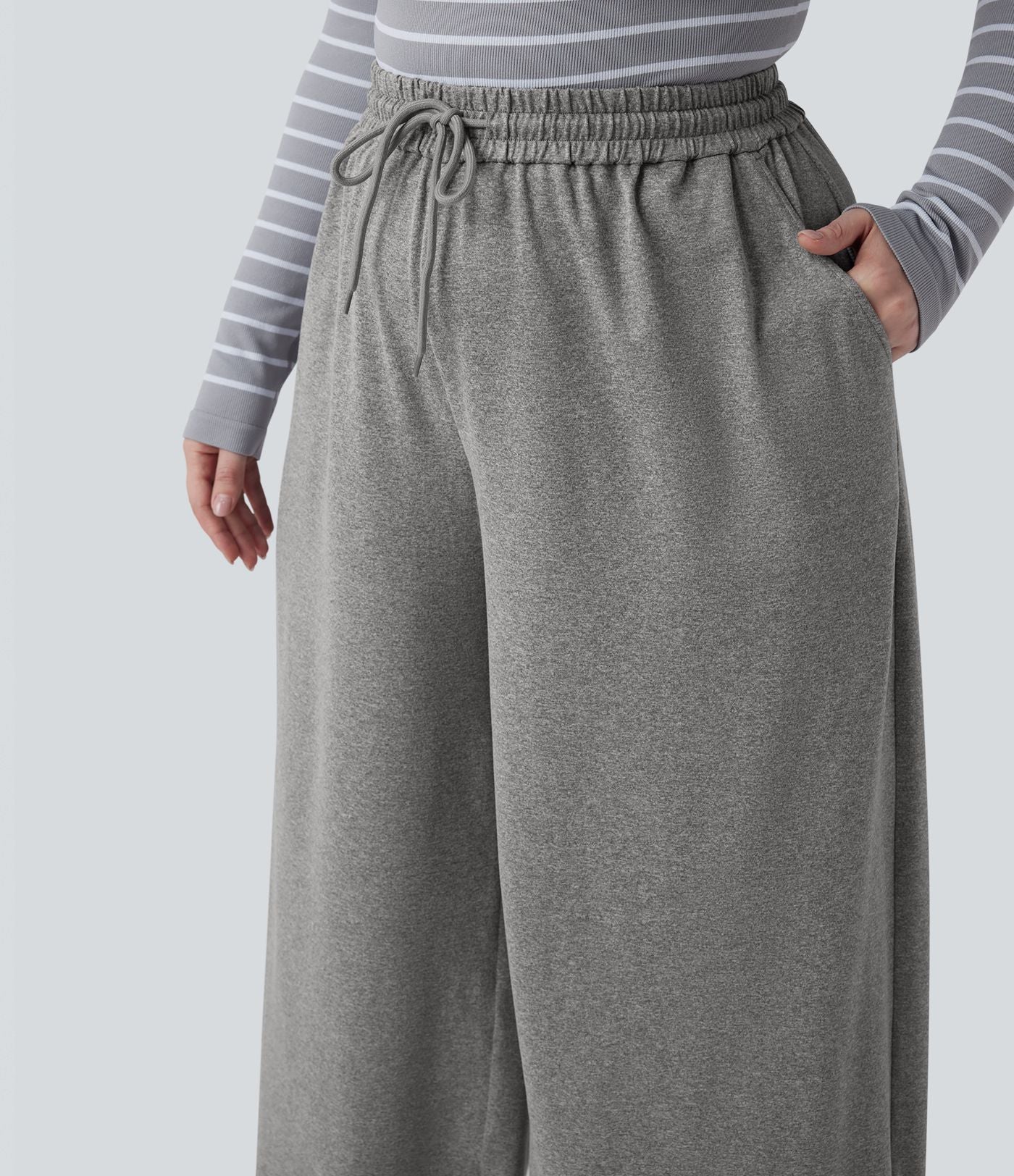 Pantalon décontracté grande taille large taille haute avec cordon de serrage et poches
