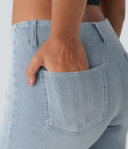 Short décontracté Halara Flex™ en maille denim extensible délavée taille Mi, haute avec poches arrière et effet frais InstantCool