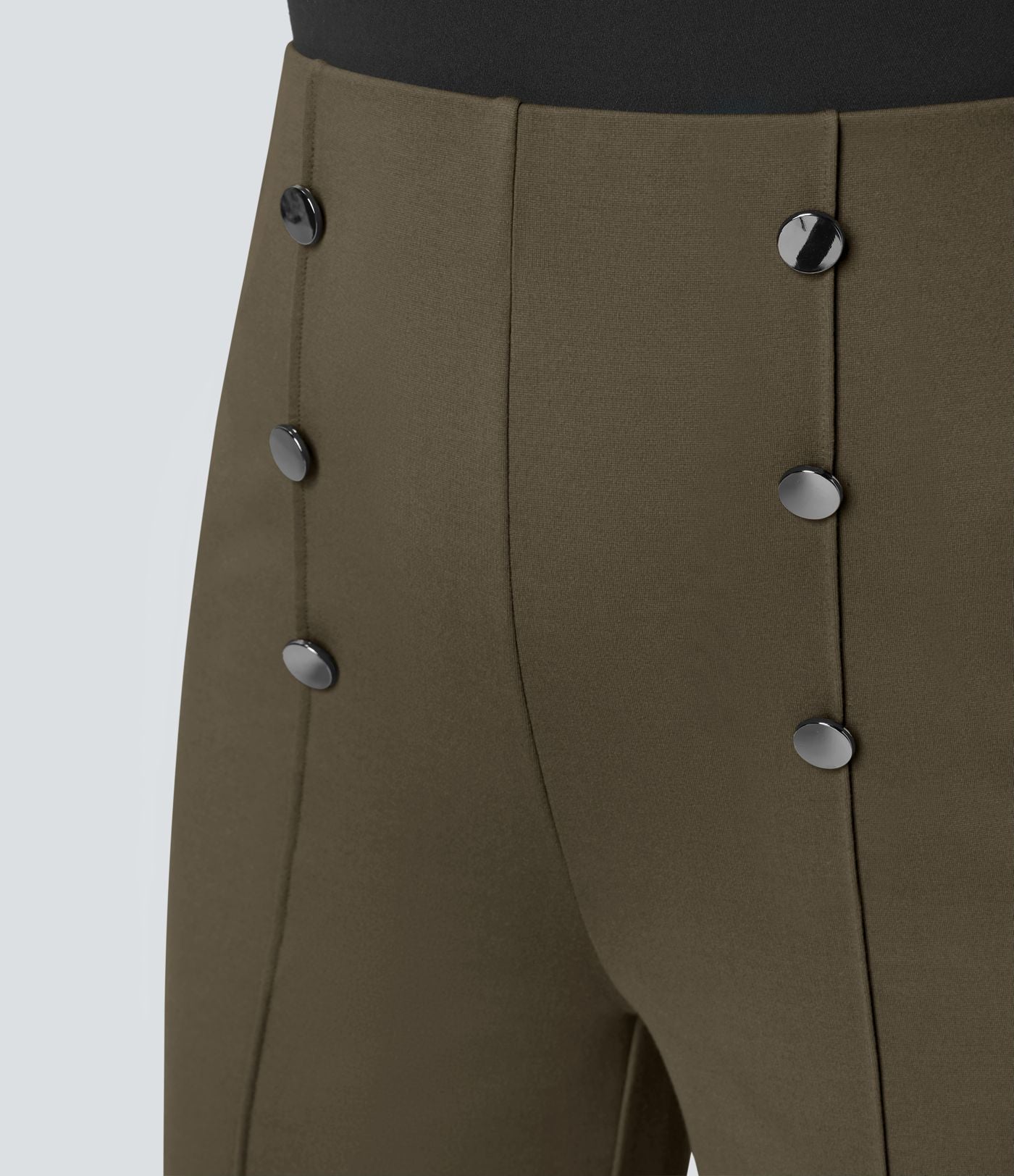 Pantalon Tailleur Large Taille Haute avec Bouton et Poches