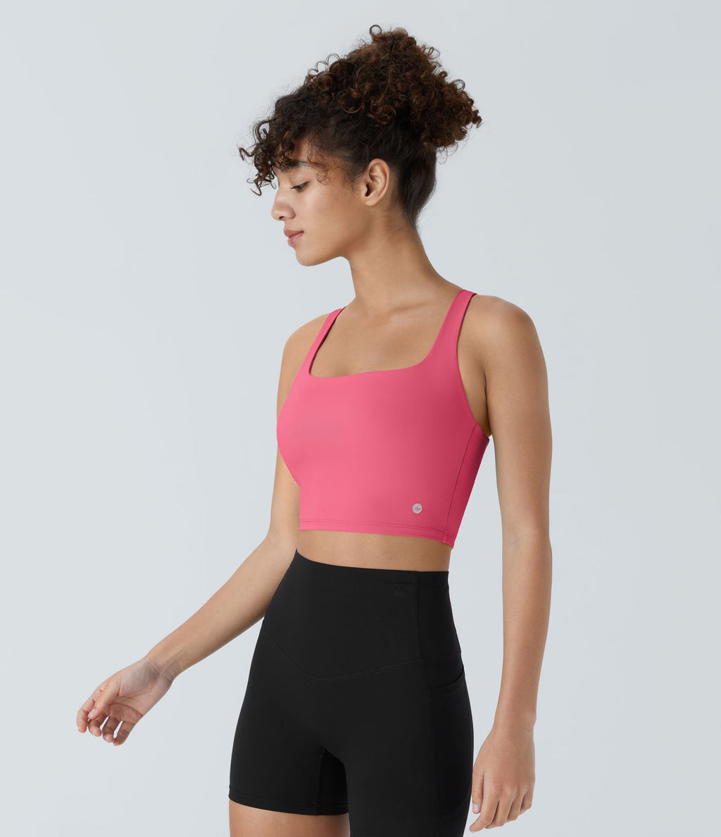 Débardeur yoga court SoftlyZero™ Airy col carré dos nu bretelles croisées effet frais InstantCool, bonnets A-C, protection solaire UPF50+