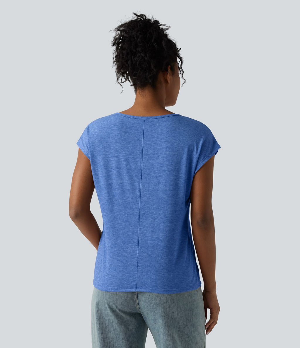 T-shirt décontracté chiné ample à manches courtes et col V