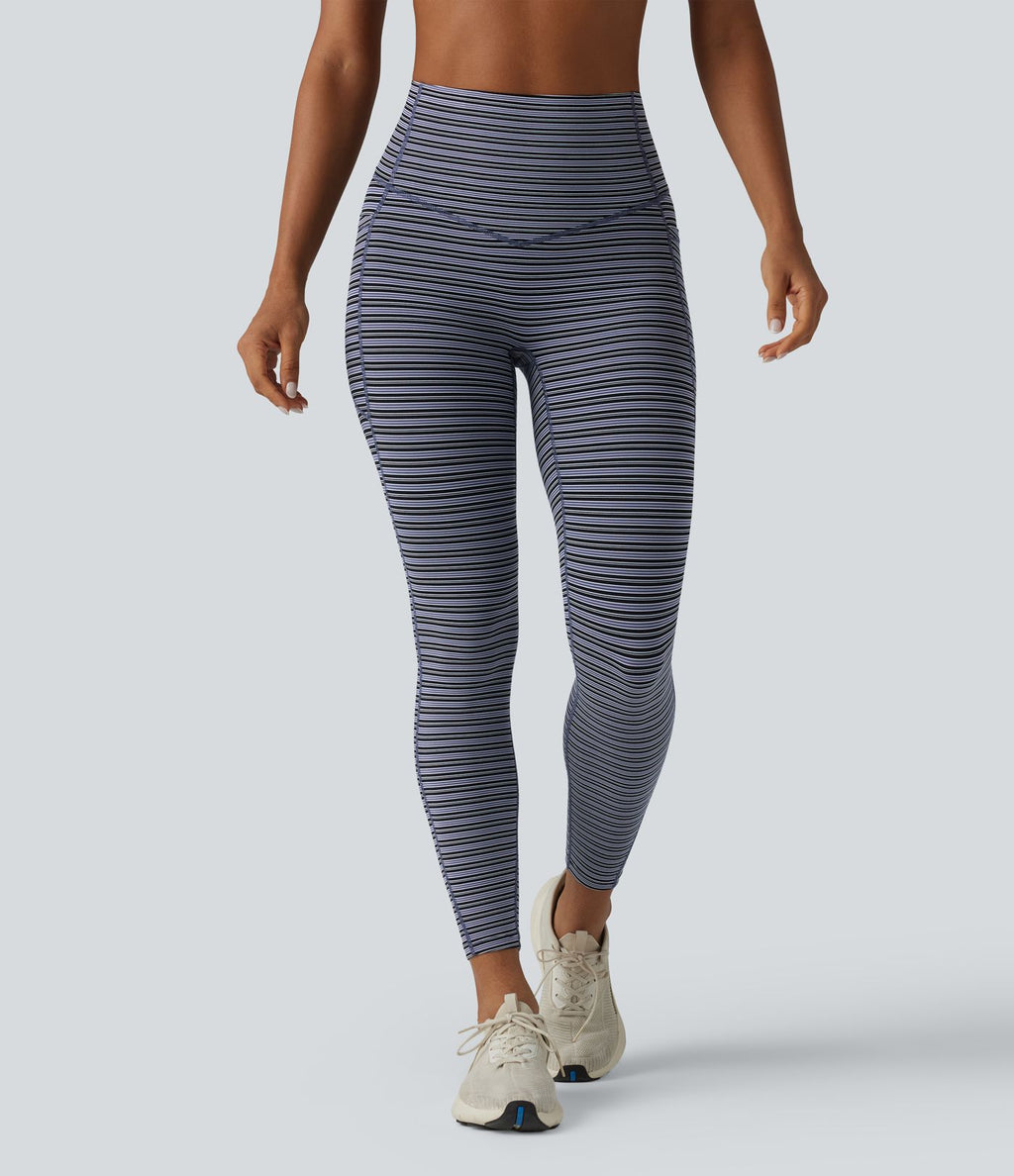 Halara UltraSculpt™ Legging de course à rayures jacquard taille haute ventre plat avec poches