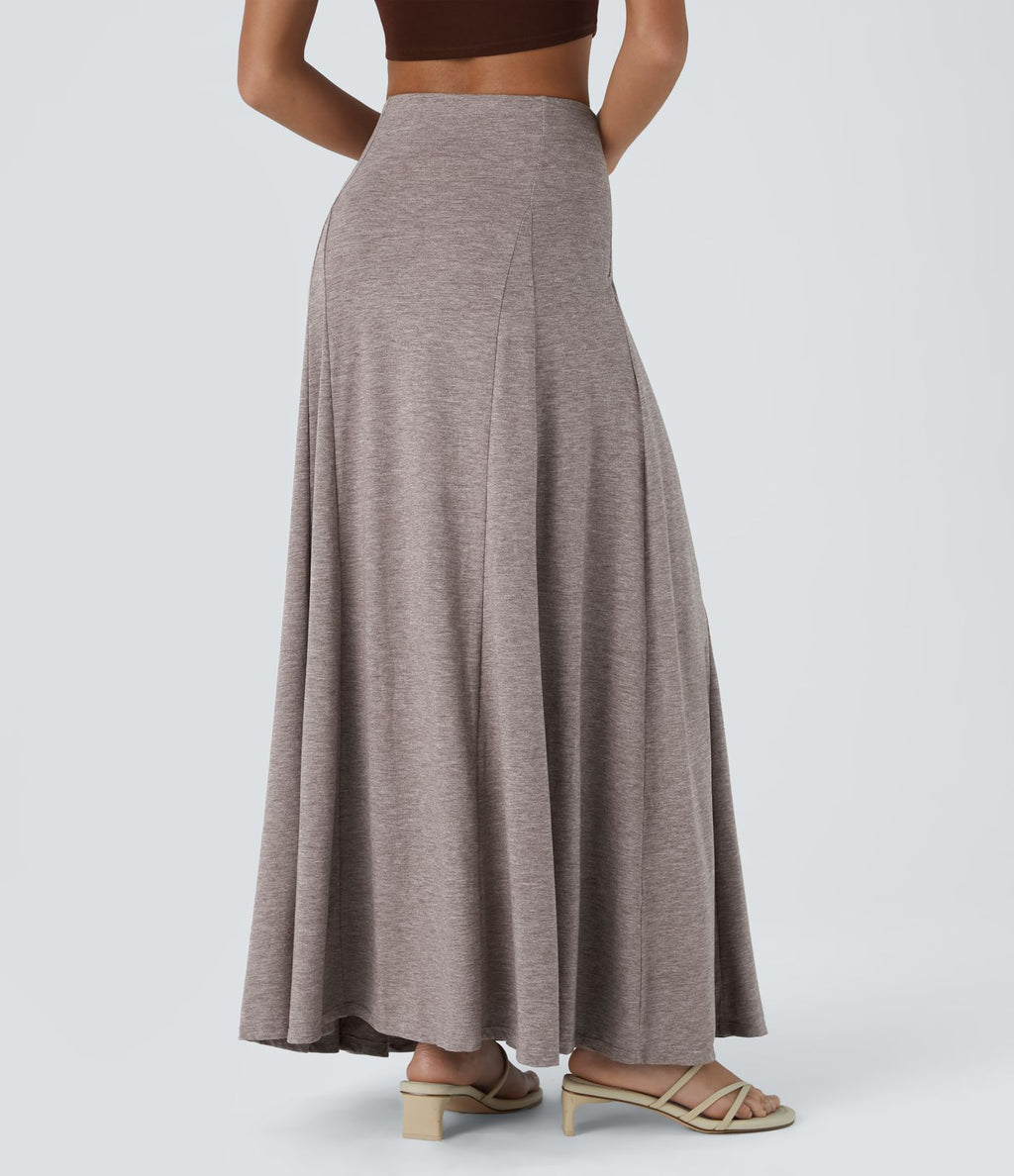 Jupe Évasée Casual Longue Fermeture Éclair Latérale Taille Haute