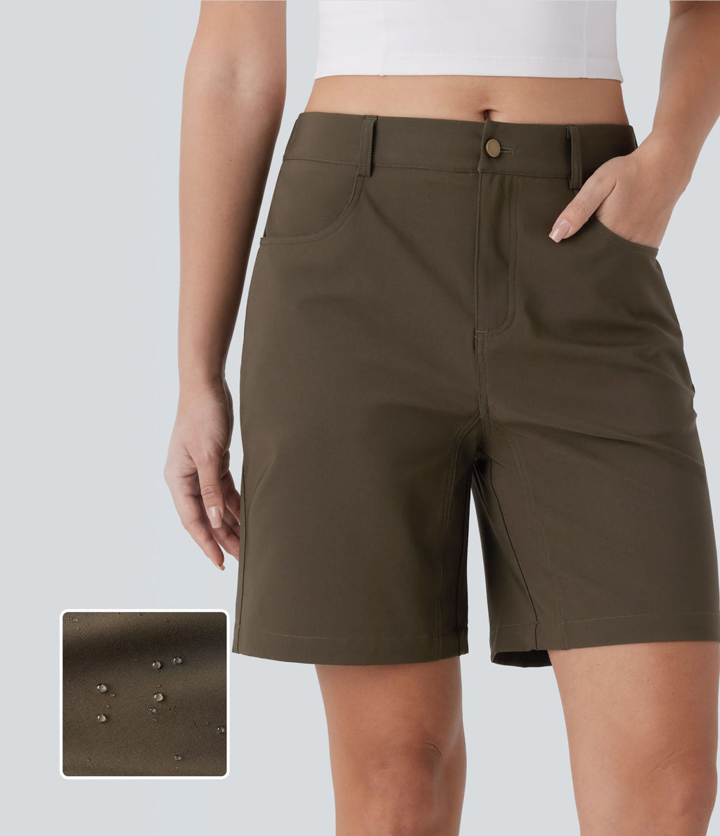 Short de randonnée déperlant taille moyenne 17,5 cm avec boutons, zip et poches multiples