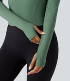 Top de sport yoga col rond manches longues avec trous pouces