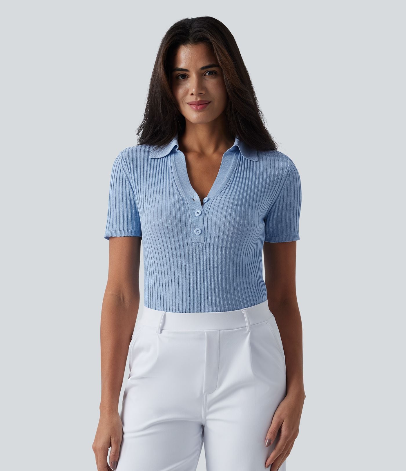 Pull tailleur à col polo et manches courtes