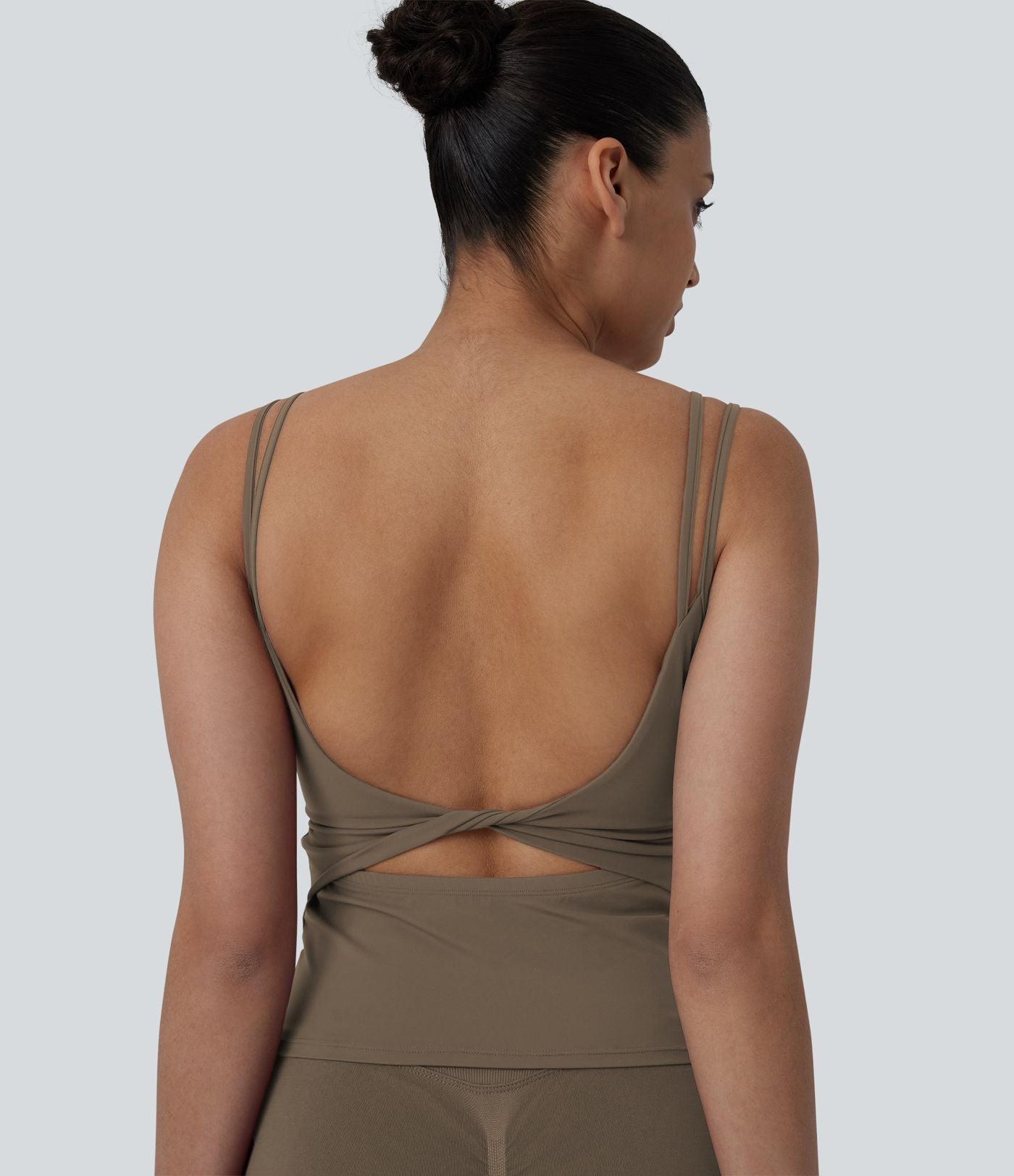 Débardeur court yoga dos nu torsadé doubles bretelles Halara UltraSculpt™ - Longueur allongée