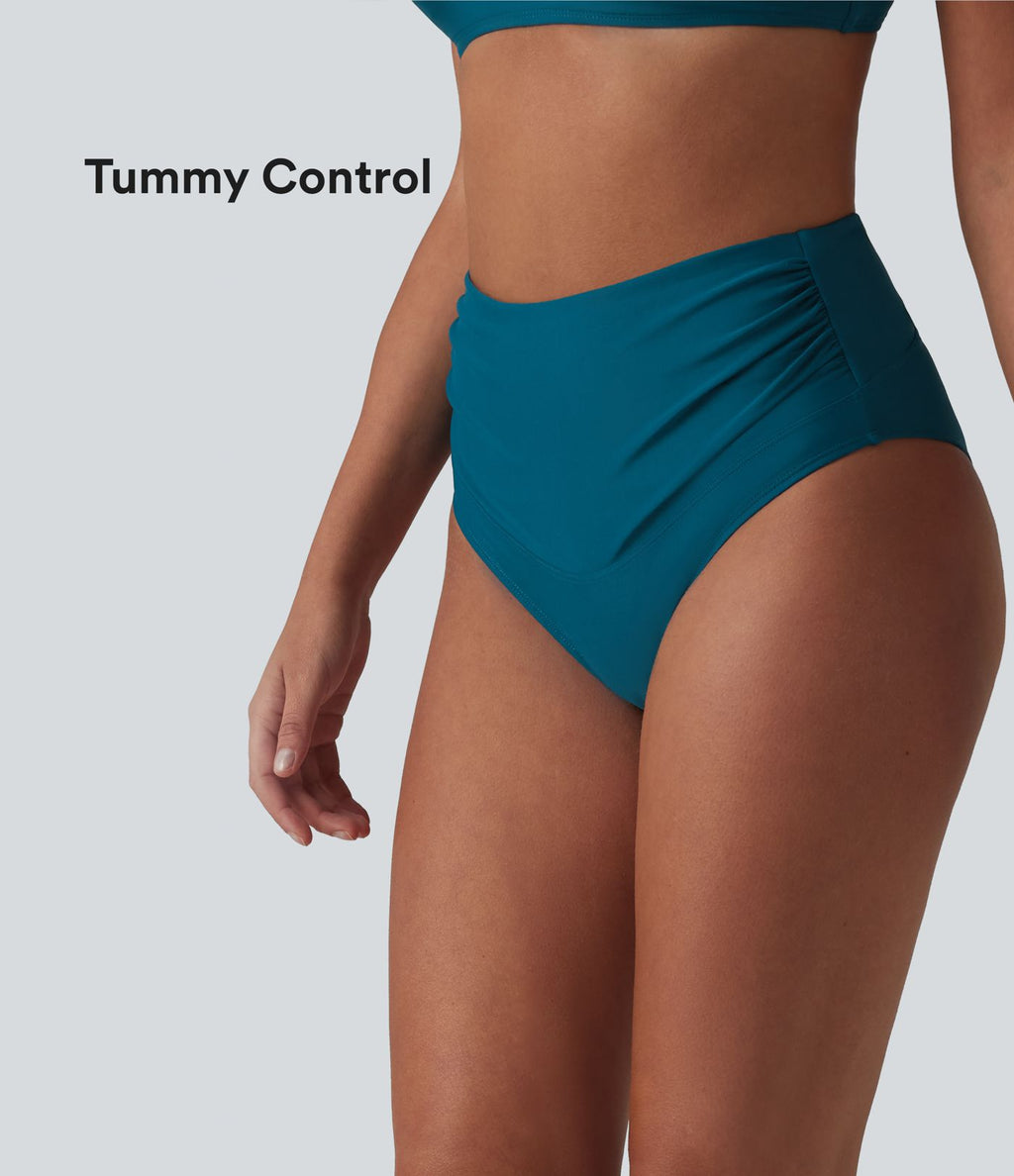 Maillot de bain bikini taille haute effet ventre plat et froncé
