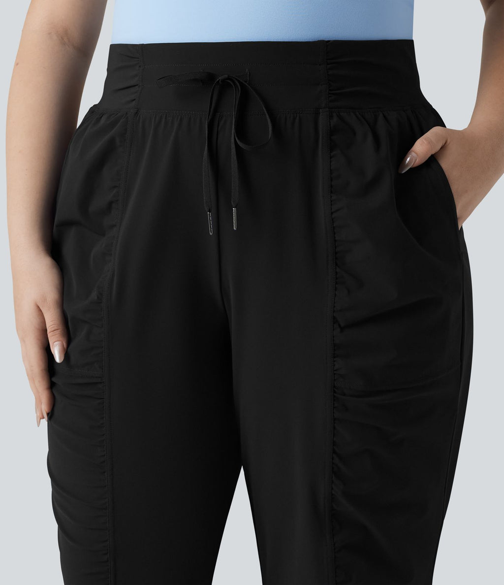 Jogging danse grande taille effet frais InstantCool à taille haute à cordon de serrage froncé et fuselé séchage rapide avec poches, protection solaire UPF40+