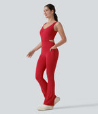 Combinaison d'entraînement Halara UltraSculpt™ évasée dos nu croisé gainante galbante avec fronces et coussinets fixes avec poches - Easy Peasy