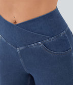Jean super évasé Halara Flex™ décontracté maille denim extensible délavée effet frais InstantCool taille haute poches croisées