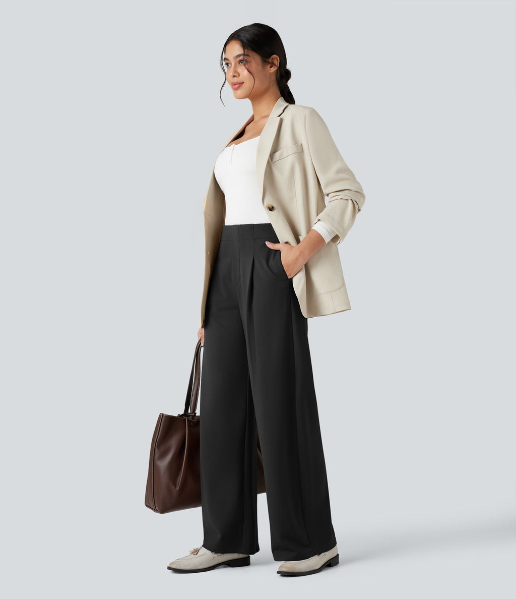 Pantalon tailleur jambes tonneau gainant taille haute avec culotte intégrée Halara Flex™ avec poches