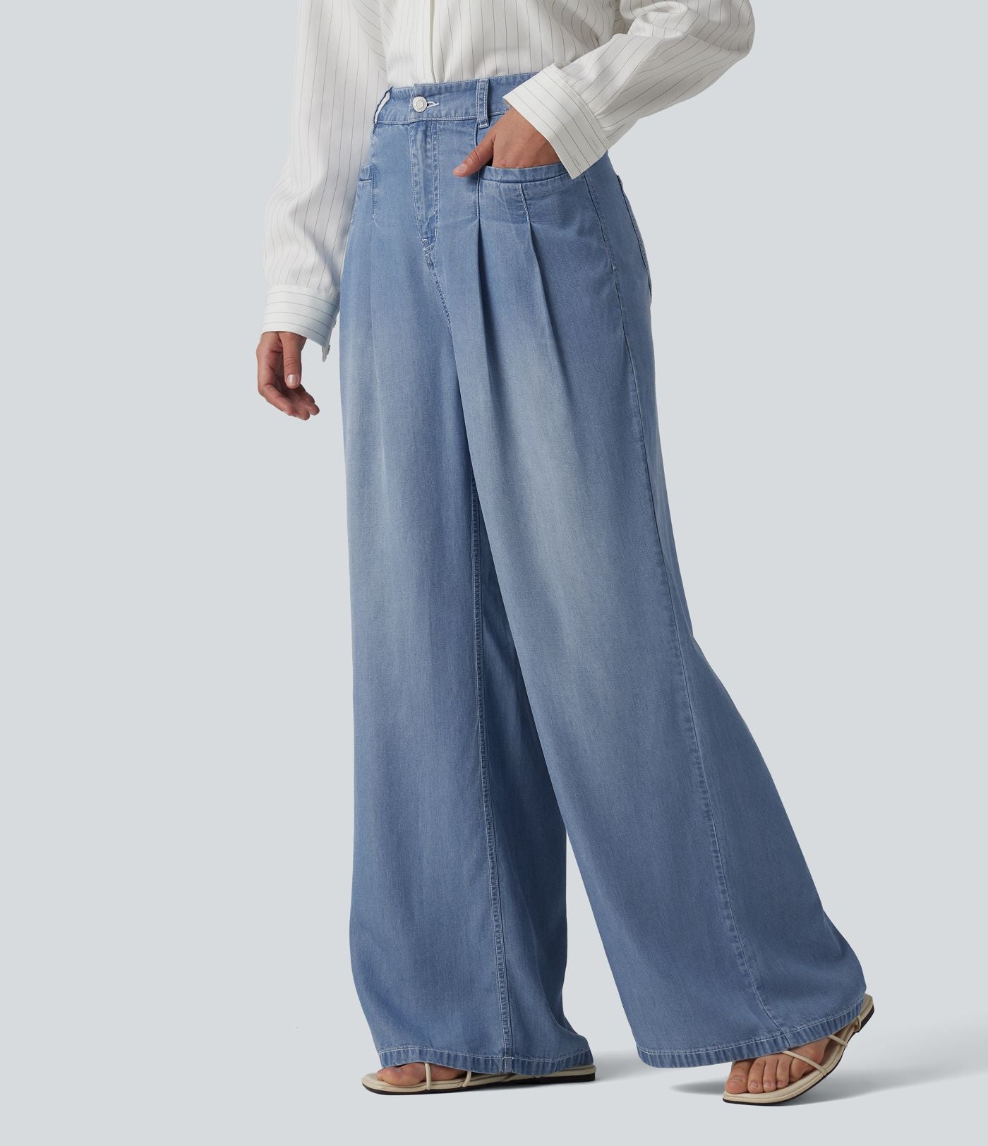 Jean large casual taille haute en lyocell avec poches
