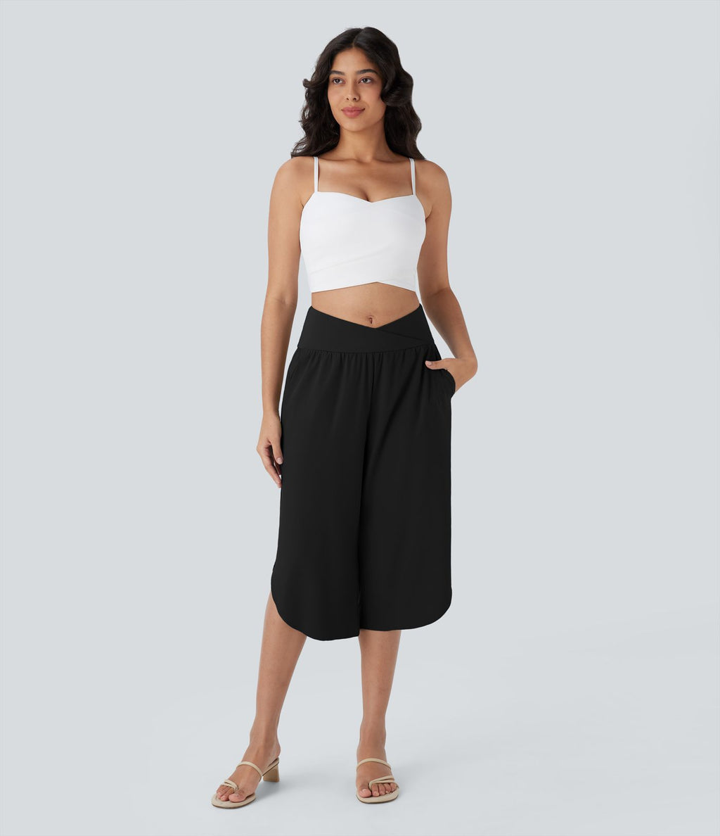 Pantalon capri de vacances Breezeful™ taille haute croisée avec poches latérales, fente et séchage rapide