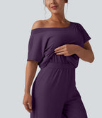Combinaison casual asymétrique manches courtes avec poches et fente - Easy Peasy