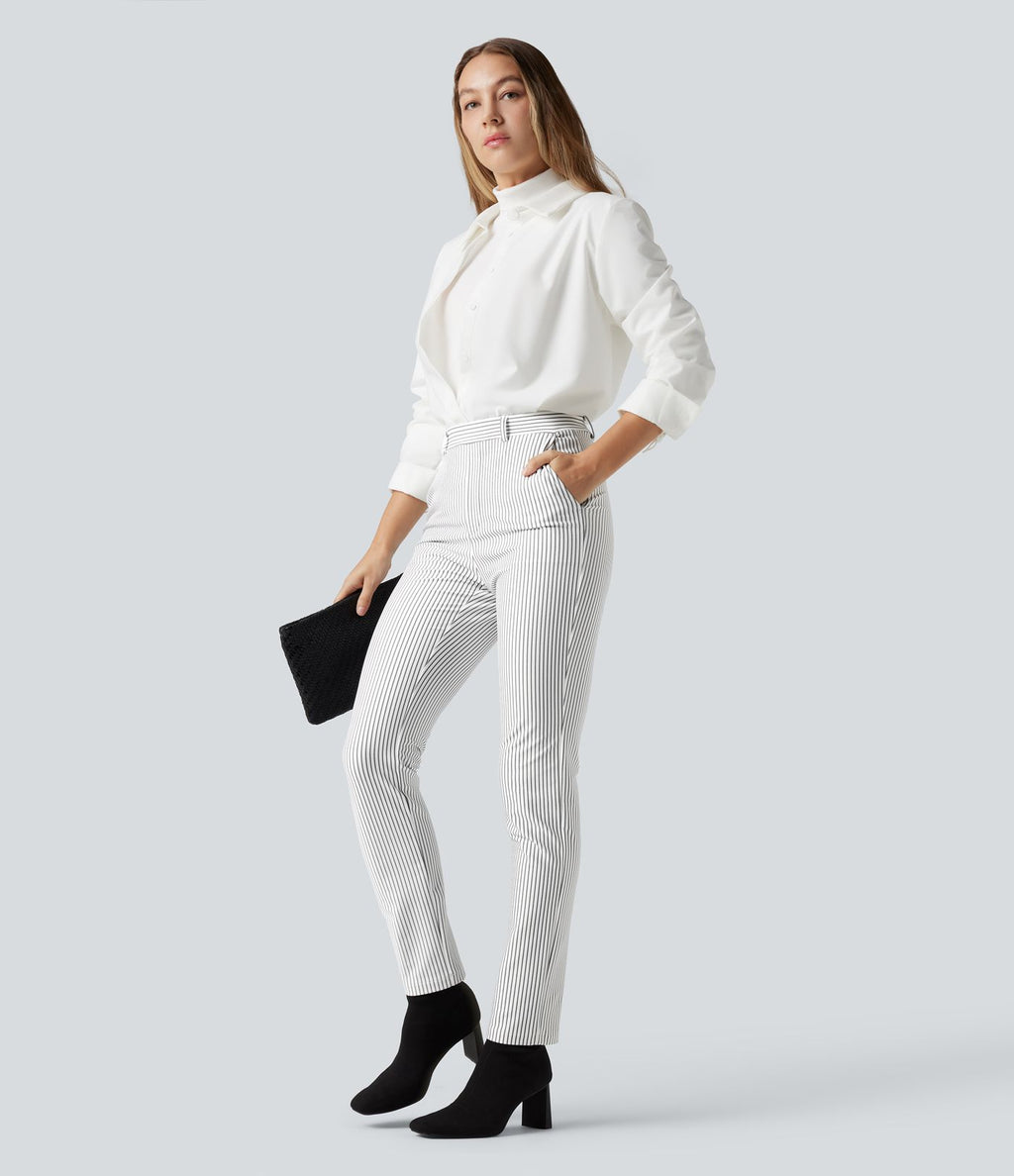 Pantalon de travail Halara Flex™ skinny à rayures, taille haute, avec poches