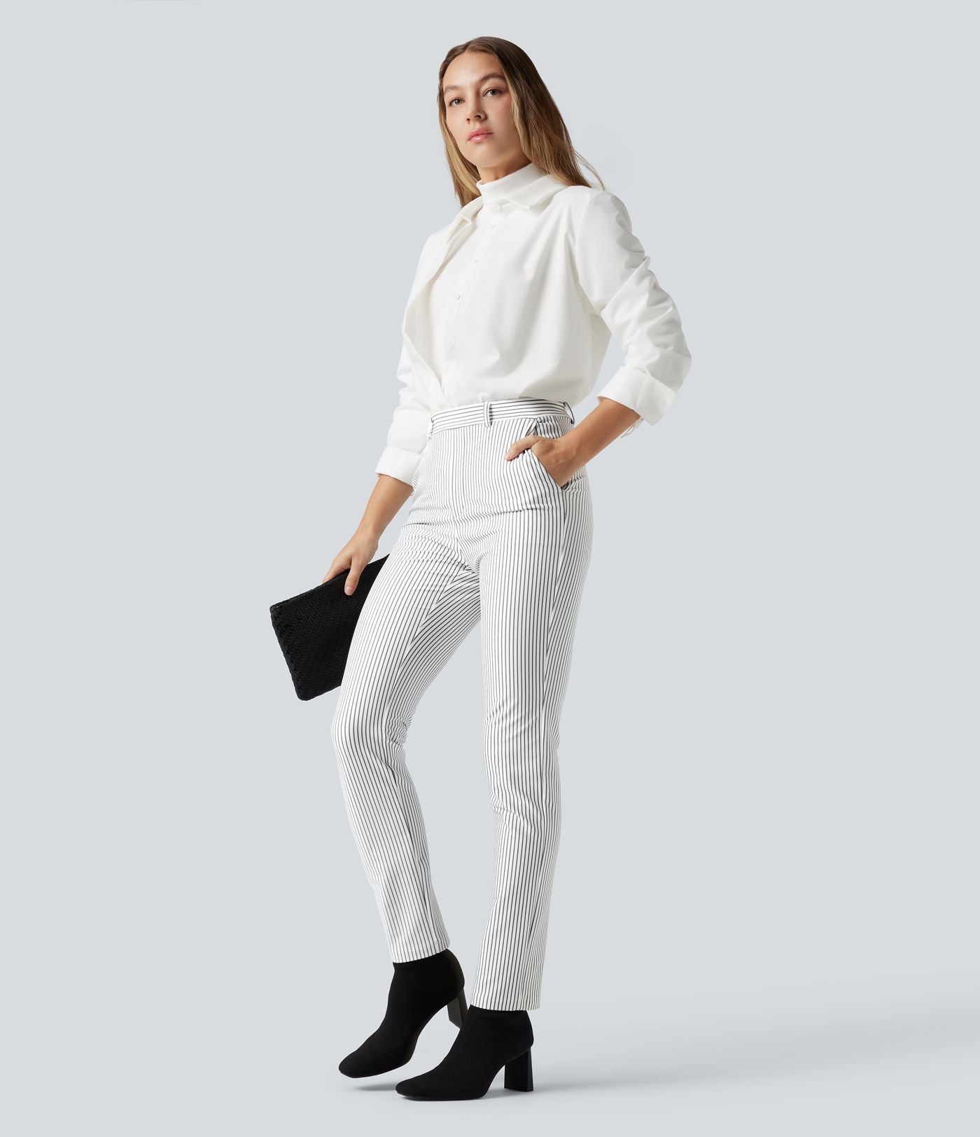 Pantalon de travail Halara Flex™ skinny à rayures, taille haute, avec poches