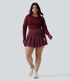 Breezeful™ Jupe-short yoga mini 2-en-1 grande taille à plis et ourlet asymétrique, taille haute, séchage rapide avec poches