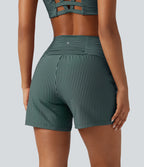 Short de yoga 2-en-1 à rayures, taille très haute, 12,5 cm, à poches