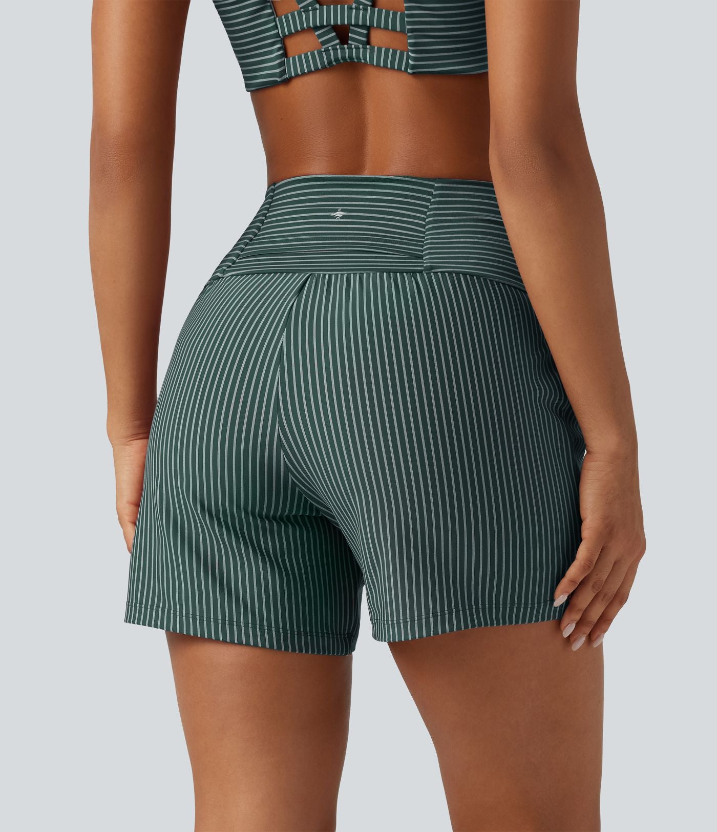 Short de yoga 2-en-1 à rayures, taille très haute, 12,5 cm, à poches