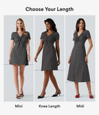 Robe midi décontractée à pois, col V, manches courtes