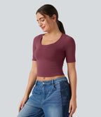 Haut de sport yoga OneForm sans couture Flow col rond échancré manches courtes