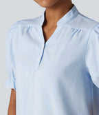 Chemise casual à rayures manches courtes bouffantes