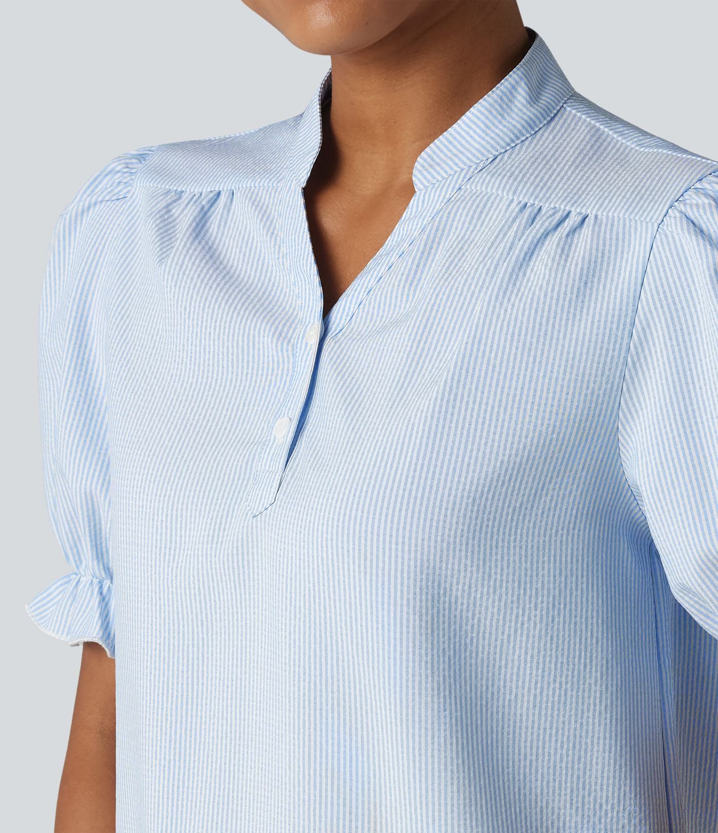 Chemise casual à rayures manches courtes bouffantes