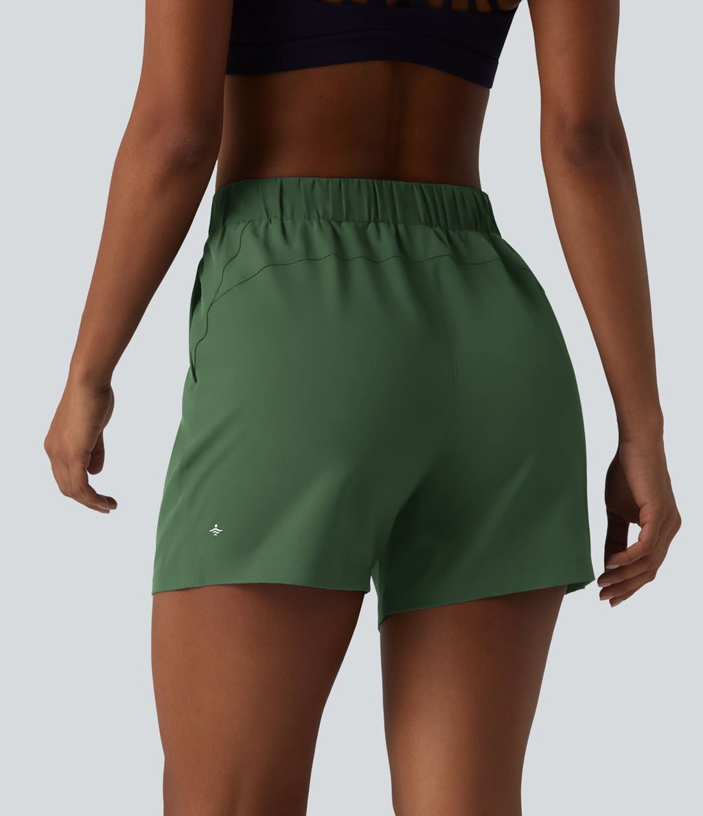 Short de yoga plissé taille haute élastique 12,5 cm avec cordon de serrage et poches