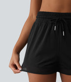 Short de sport 2 en 1 taille haute, cordon de serrage et œillets, en maille respirante