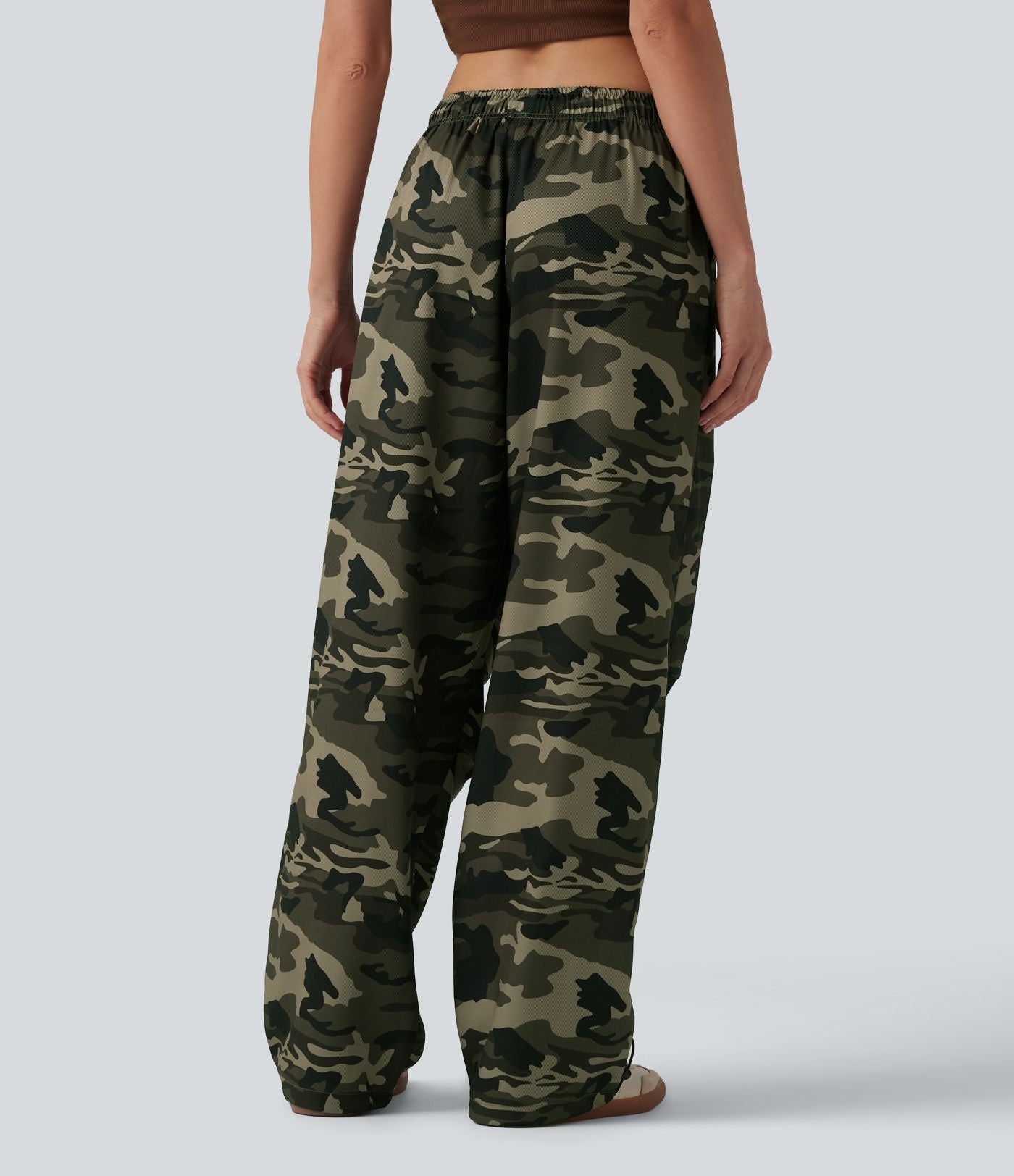 Pantalon cargo large décontracté camouflage taille mi-haute avec cordon de serrage et poches