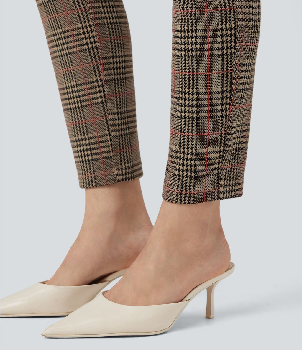 Halara Flex™ Pantalon skinny tailleur taille haute à motif pied-de-poule avec poches arrière