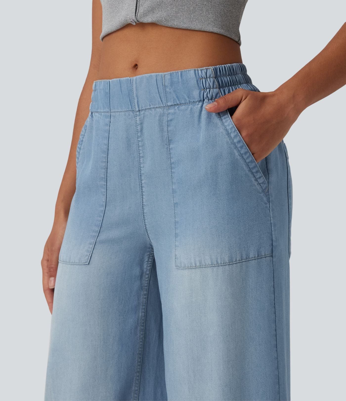 Jean large décontracté taille mi-haute en lyocell drapé avec poches