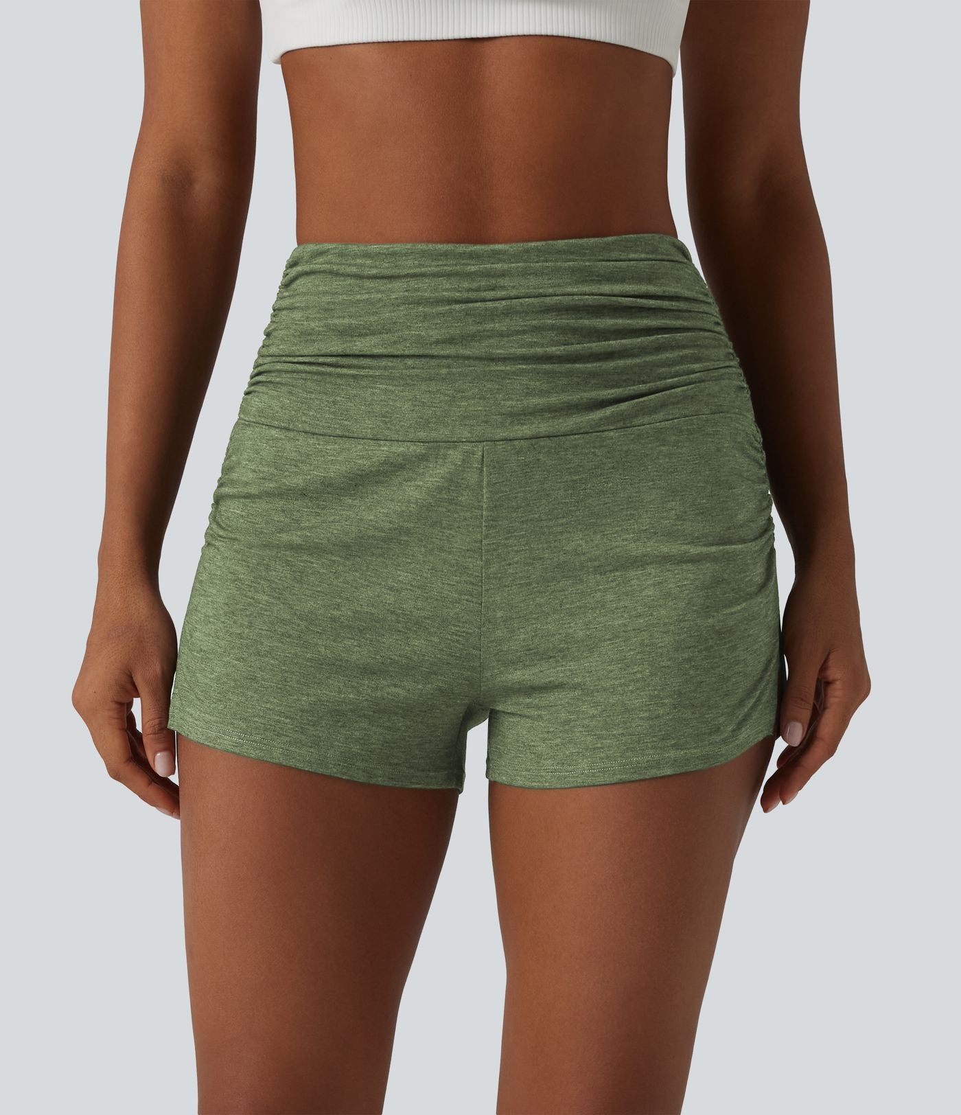 Short décontracté taille haute froncé avec sous-vêtement intégré 6,5 cm