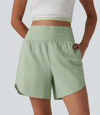 Short décontracté en lin extensible taille haute ourlet arrondi 12,5 cm avec poches