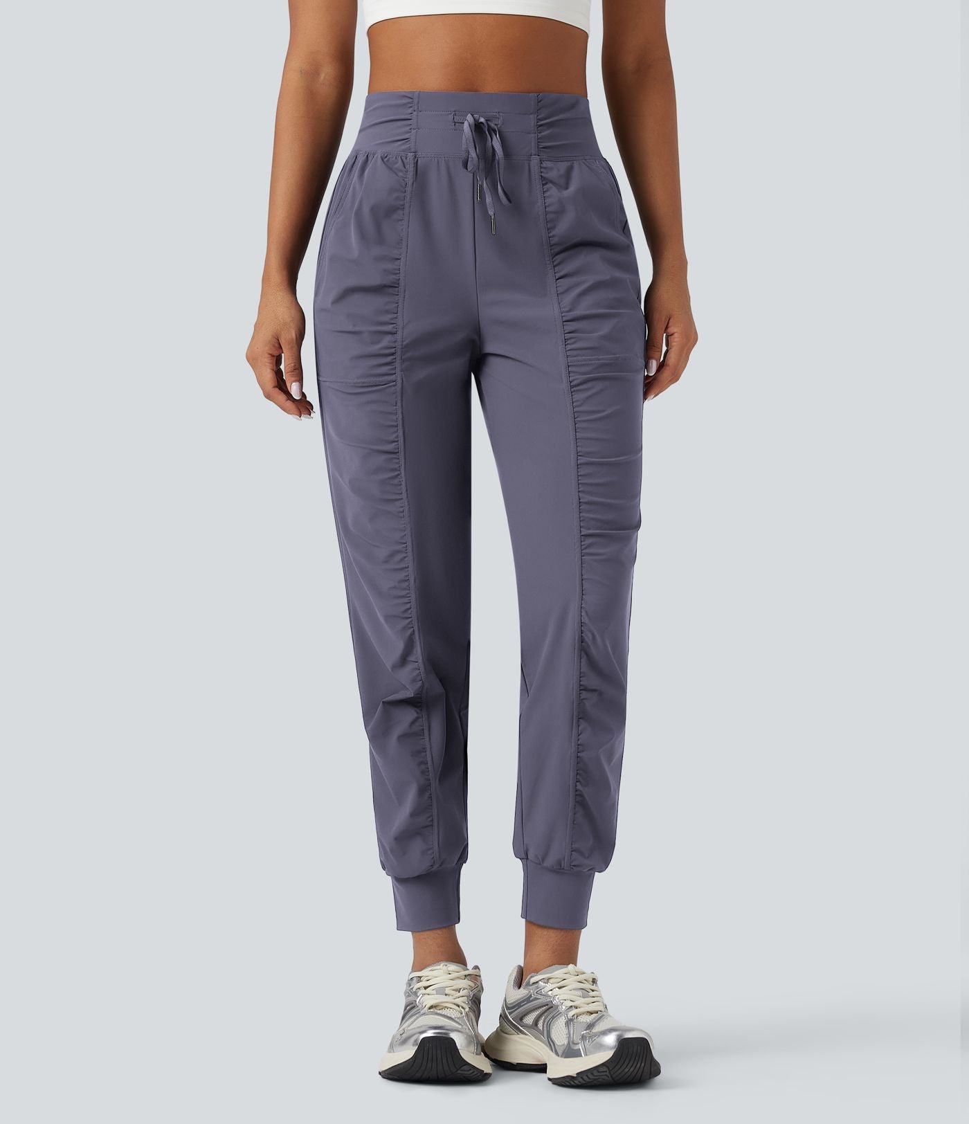 Jogging de danse fuselé froncé séchage rapide effet frais InstantCool taille haute avec cordon de serrage et poches, protection solaire UPF40+