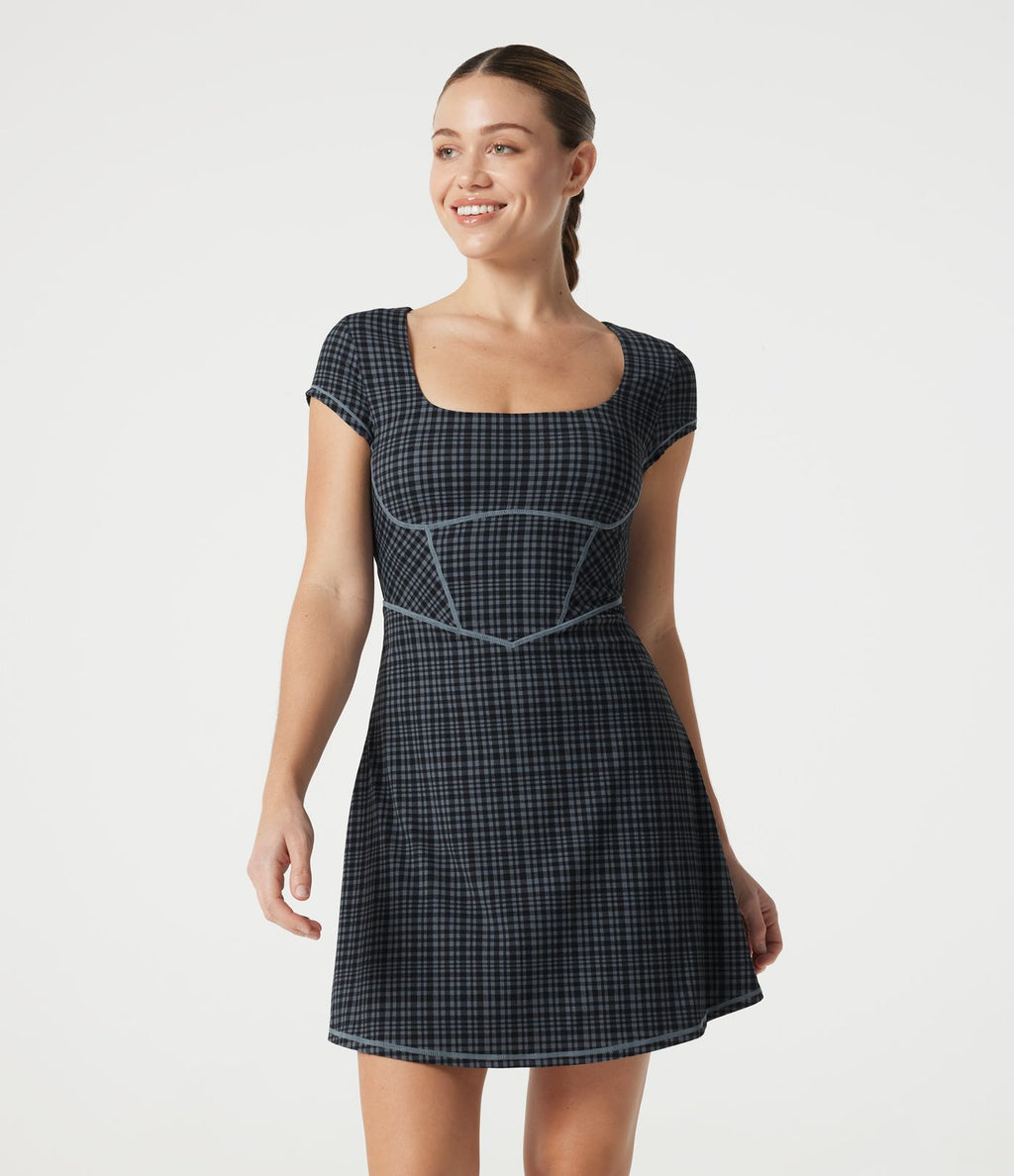 Robe mini décontractée à carreaux Halara UltraSculpt™ avec corset à encolure carrée, brassière intégrée 2-en-1 et poches - Easy Peasy