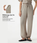 Pantalon barrel de bureau taille haute en mélange de lin avec short intégré et poches
