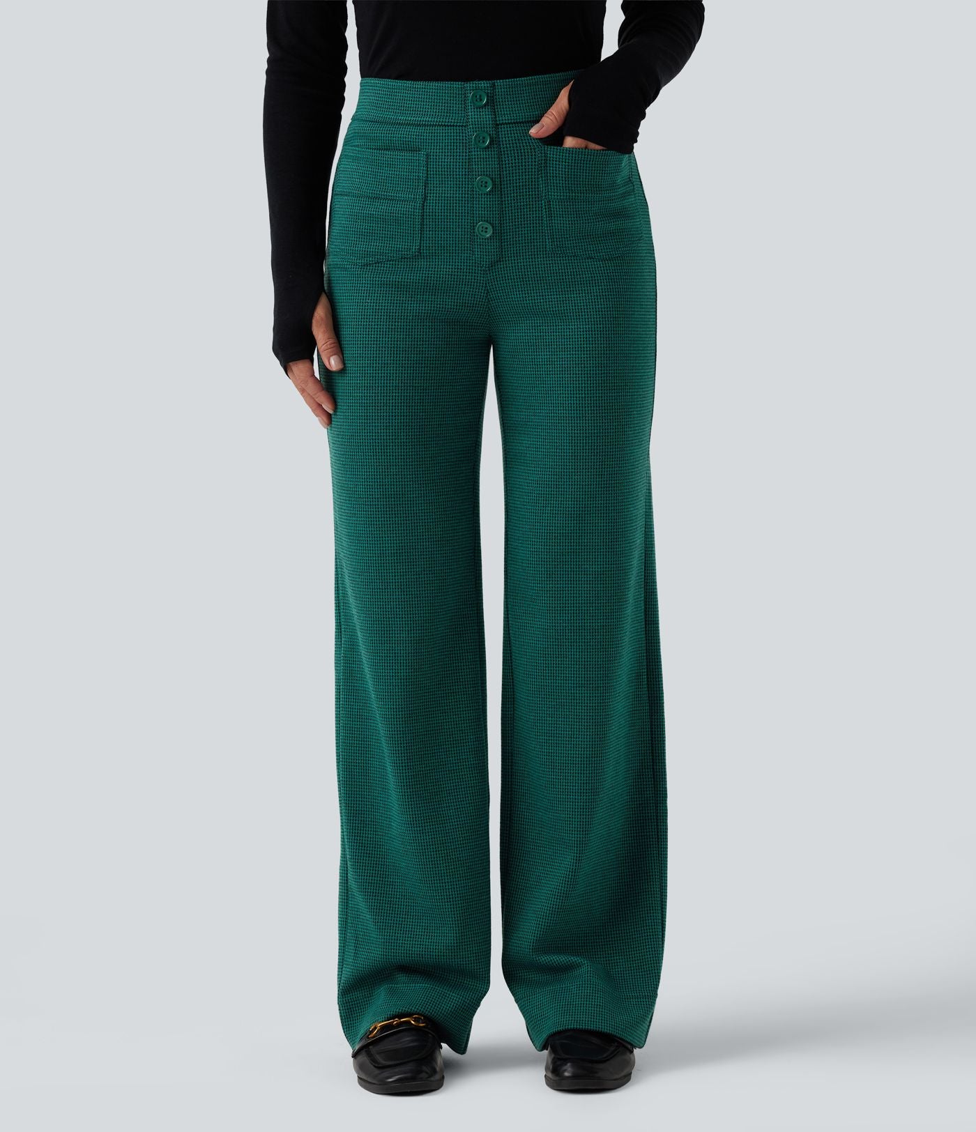 Halara Flex™ Pantalon tailleur pied-de-poule coupe droite taille haute avec poches