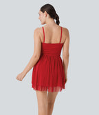 Robe active slip de danse mini 2-en-1 avec superposition en mesh froncée à volants et poche-Easy Peasy