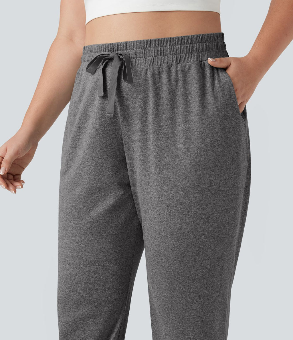 Jogging yoga grande taille froncé taille haute avec cordon de serrage et poches