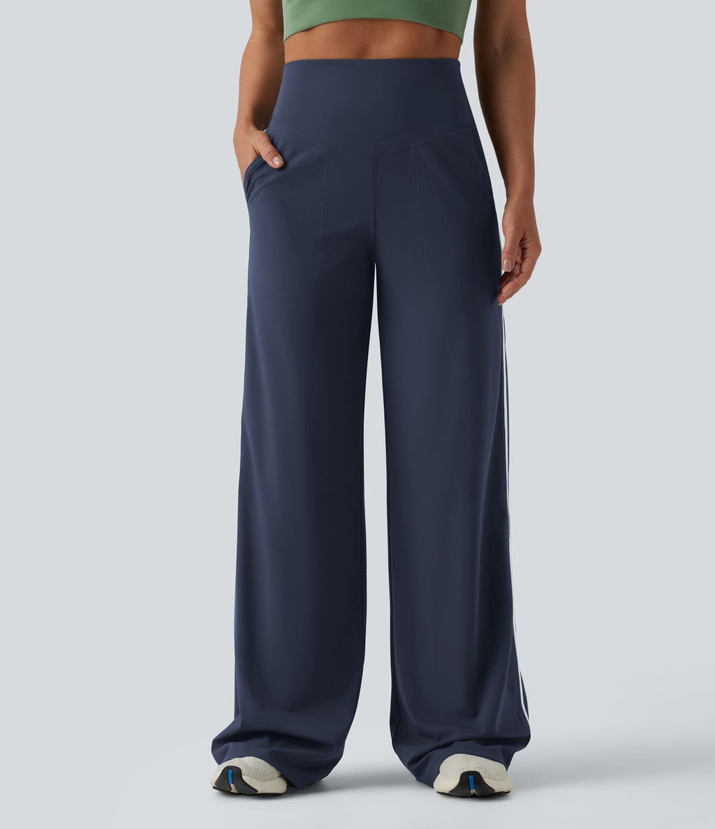 Pantalon ample yoga Halara UltraSculpt™ taille haute gainant à rayures color block avec poches